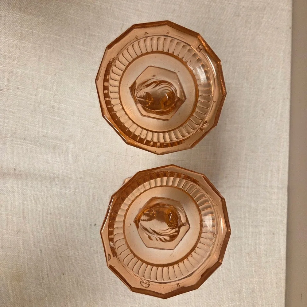 Vintage Pink Depression Glass Koi Fish Candlestick Holders Pair